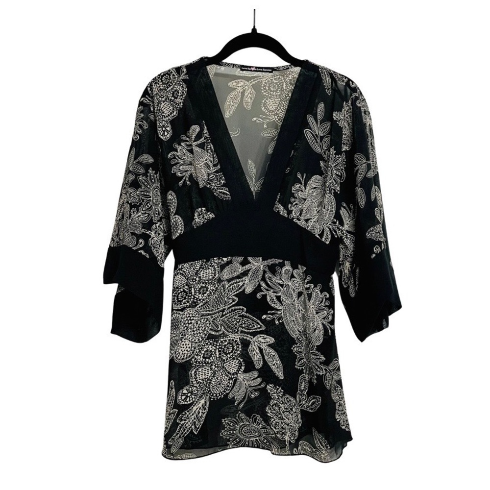 LOVE SQUARED Black Floral Kimono Sleeve Tunic